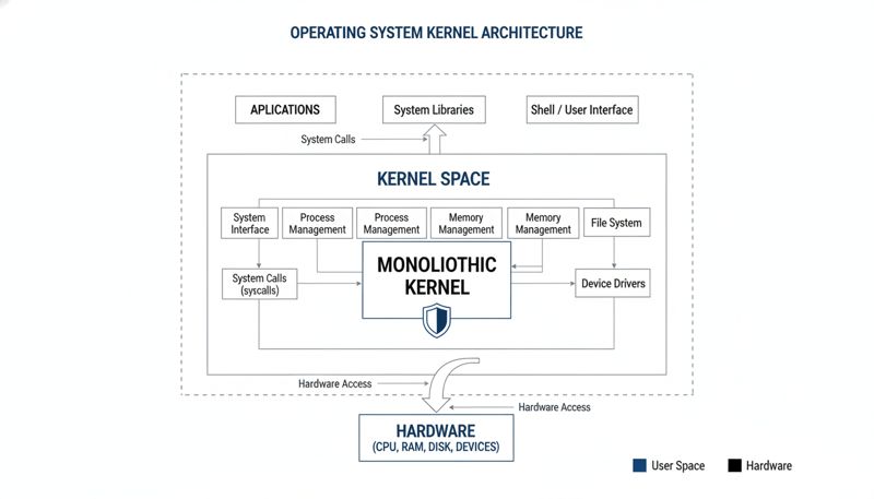 Схематичное изображение архитектуры ядра операционной системы
