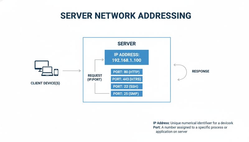 Схематичное изображение IP-адреса и портов сервера