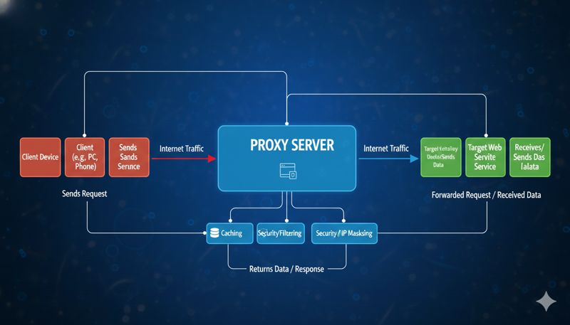 Схематичное изображение работы прокси-сервера