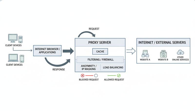 Схематичное изображение работы прокси-сервера