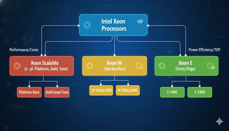 Схематичное изображение иерархии процессоров Intel Xeon