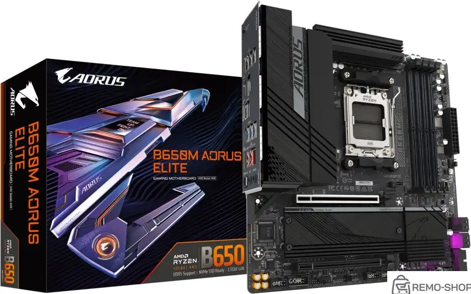 Материнская плата Gigabyte B650M AORUS ELITE Socket AM5 AMD B650 mATX AC`97 8ch(7.1) 2.5Gg RAID+HDMI+DP