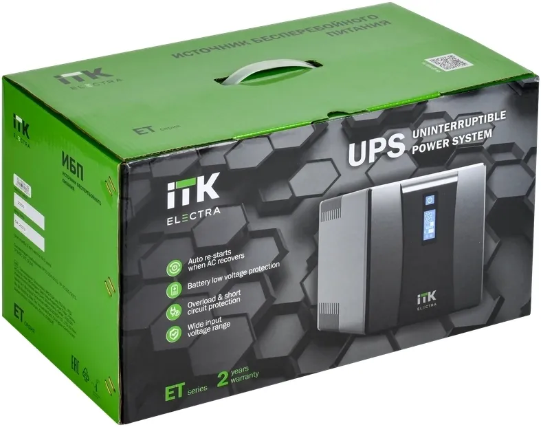 Источник бесперебойного питания ITK Electra 720Вт 1200ВА черный фото 2