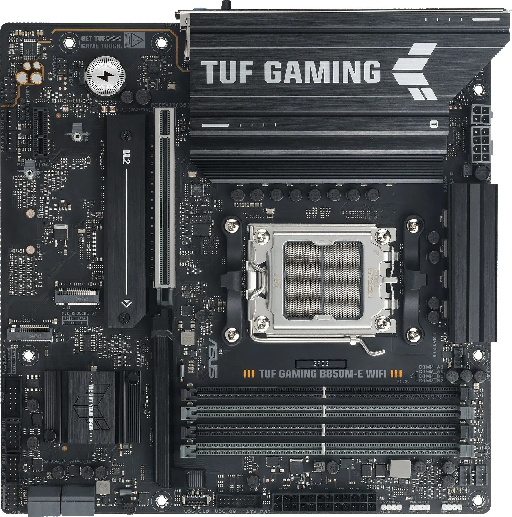 Материнская плата Asus TUF GAMING B850M-E WIFI Socket AM5 AMD B850 4xDDR5 mATX AC`97 8ch(7.1) 2.5Gg RAID+HDMI+DP