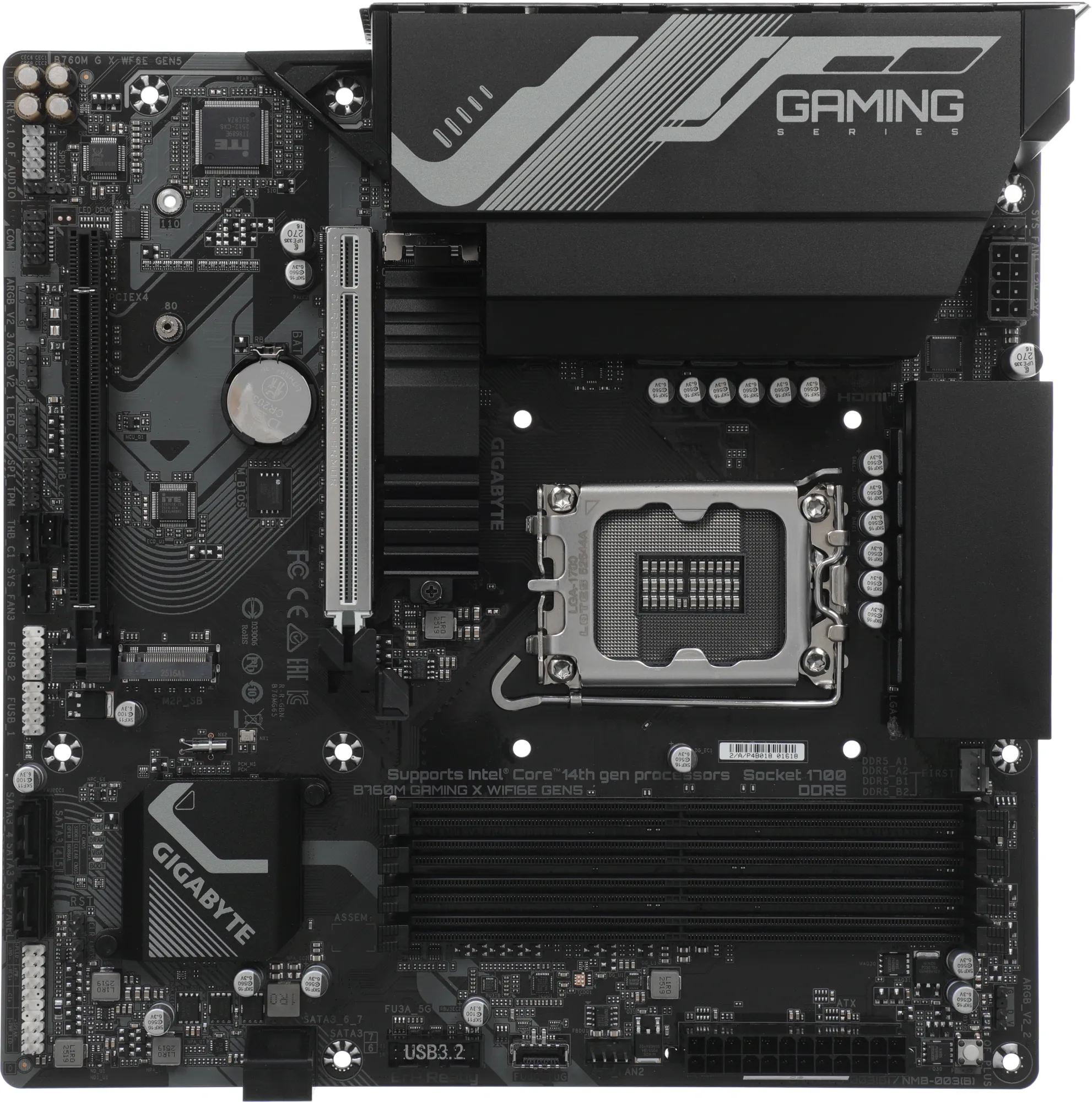 Материнская плата Gigabyte B760M GAMING X WIFI6E GEN5 Soc-1700 Intel B760 4xDDR5 mATX AC`97 8ch(7.1) 2.5Gg RAID+HDMI+DP