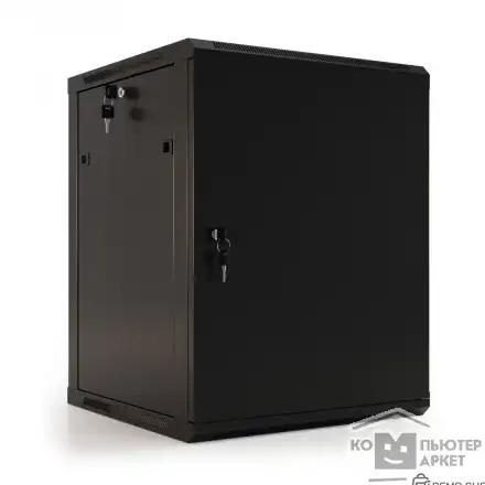 Шкаф HyperlineTWB-0645-SR-RAL9004 настенный 6U, 367x600х450мм, металлическая передняя дверь с замком, две боковые панели, цвет черный (RAL 9004) (разобранный) фото 2