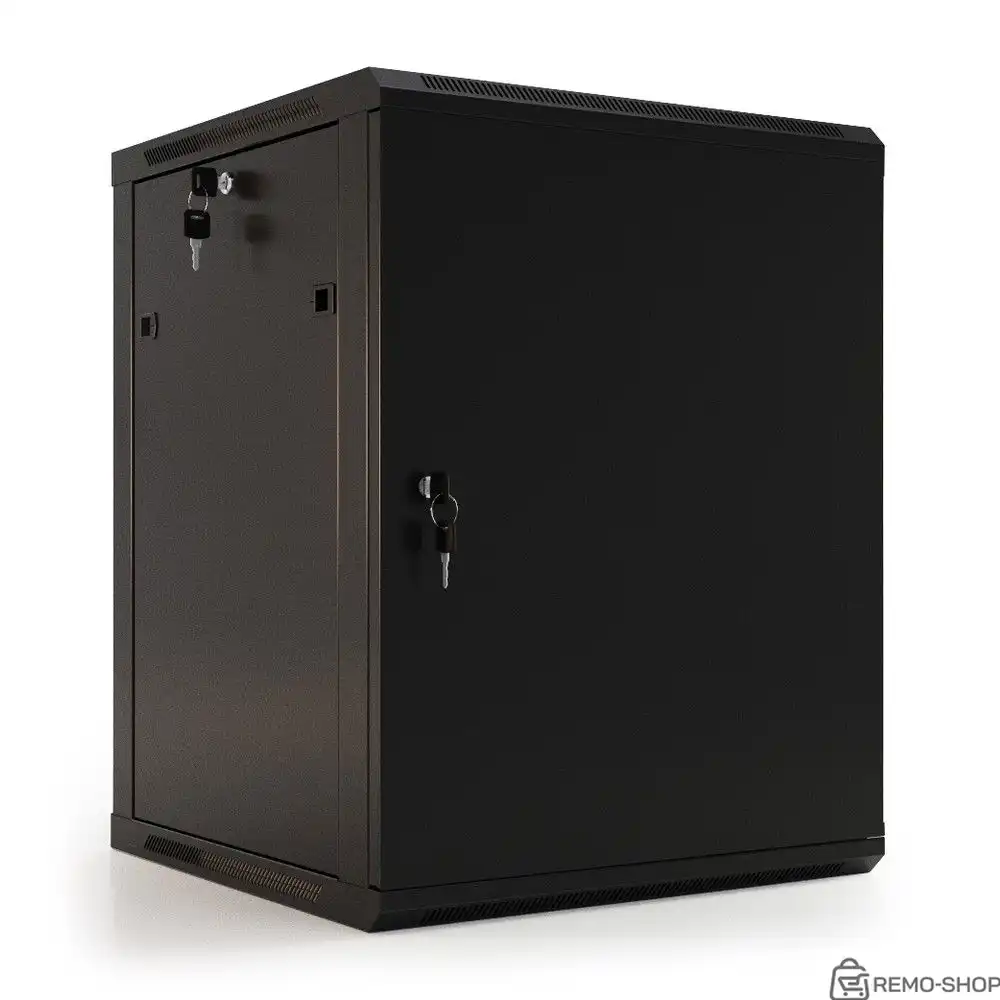 Шкаф HyperlineTWB-0645-SR-RAL9004 настенный 6U, 367x600х450мм, металлическая передняя дверь с замком, две боковые панели, цвет черный (RAL 9004) (разобранный)