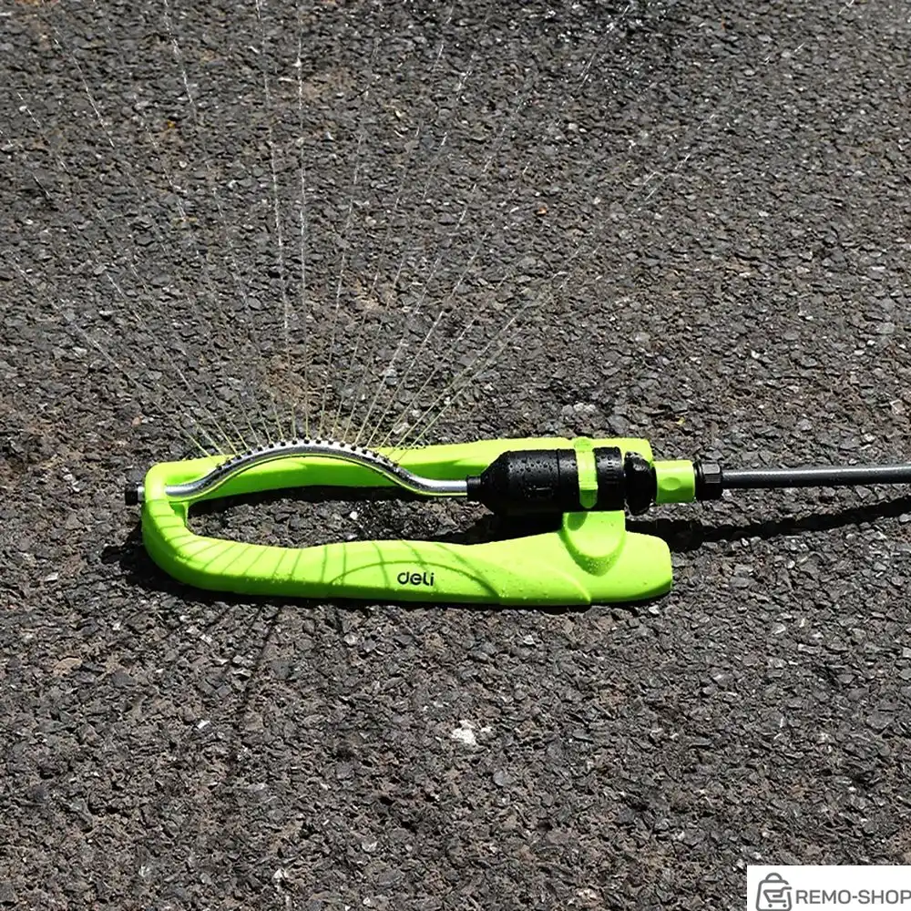 Дождеватель-разбрызгиватель осциллирующий веерный Deli DL581303 17 латунных сопел, площадь орошения до 350кв.м, плавная регулировка расстояния распыления, диаметр шланга 3/4", корпус из ударопрочного пластика фото 3 Дождеватель-разбрызгиватель осциллирующий веерный Deli DL581303 17 латунных сопел, площадь орошения до 350кв.м, плавная регулировка расстояния распыления, диаметр шланга 3/4", корпус из ударопрочного пластика фото 3