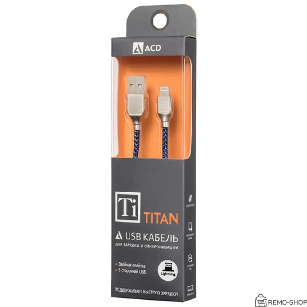 Кабели USB ACD USB кабель ACD-Titan Lightning ; USB-A Нейлон, 1м, сине-черный (ACD-U927-P5L) фото 3