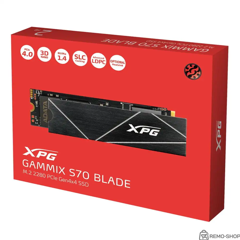 Твердотельный накопитель SSD ADATA XPG GAMMIX S70 BLADE 2TB M.2 2280 AGAMMIXS70B-2T-CS Client PCIe Gen4x4 with NVMe, 7400/6400, IOPS 650/740K, MTBF 2M, 3D TLC, 1480TBW, 0,41DWPD, Heatsink, RTL (933072) фото 2
