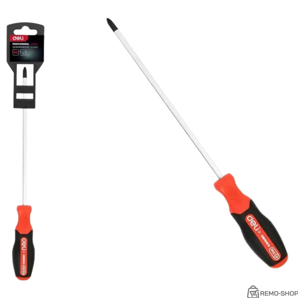 Крестовая DL3463 PH2x200мм сталь S2, матовый стержень, двухкомпонентная прорезиненная рукоять