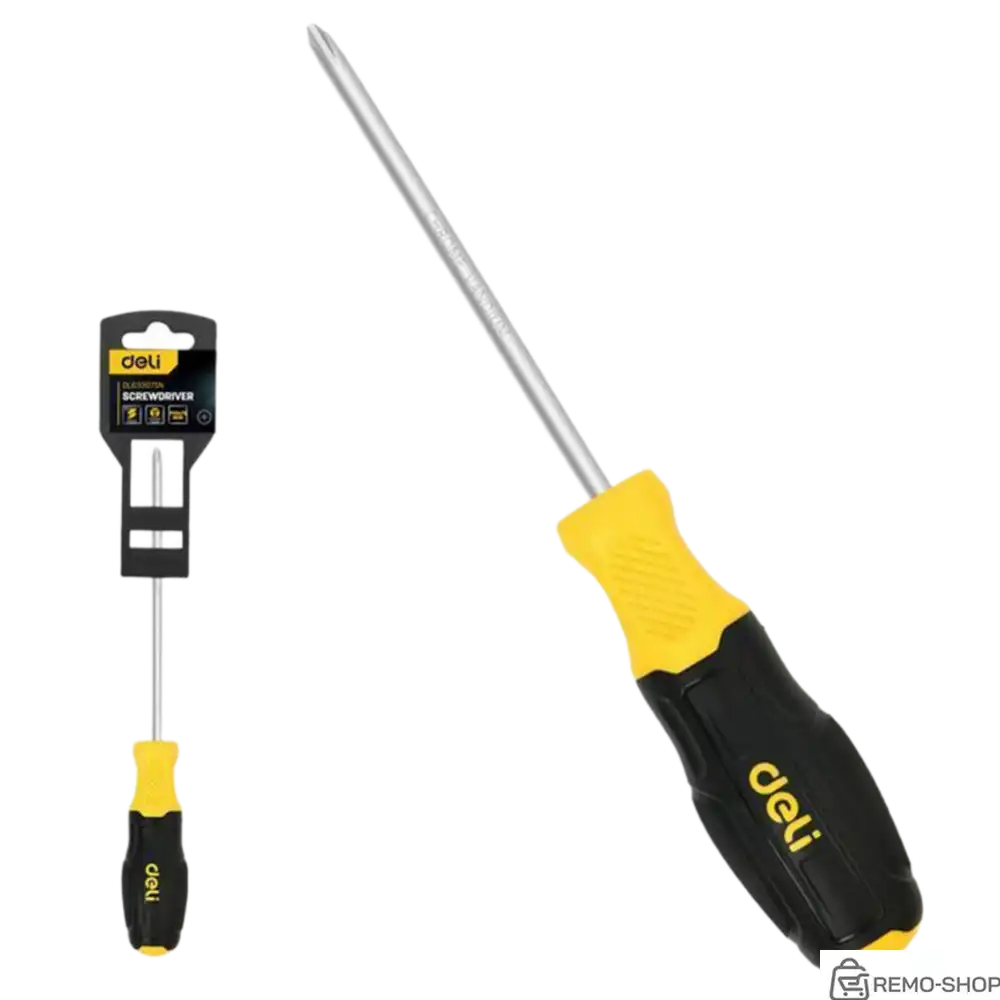 Крестовая отвертка Deli DL633075N PH0x75мм сталь Cr-V, двухкомпонентная прорезиненная рукоять