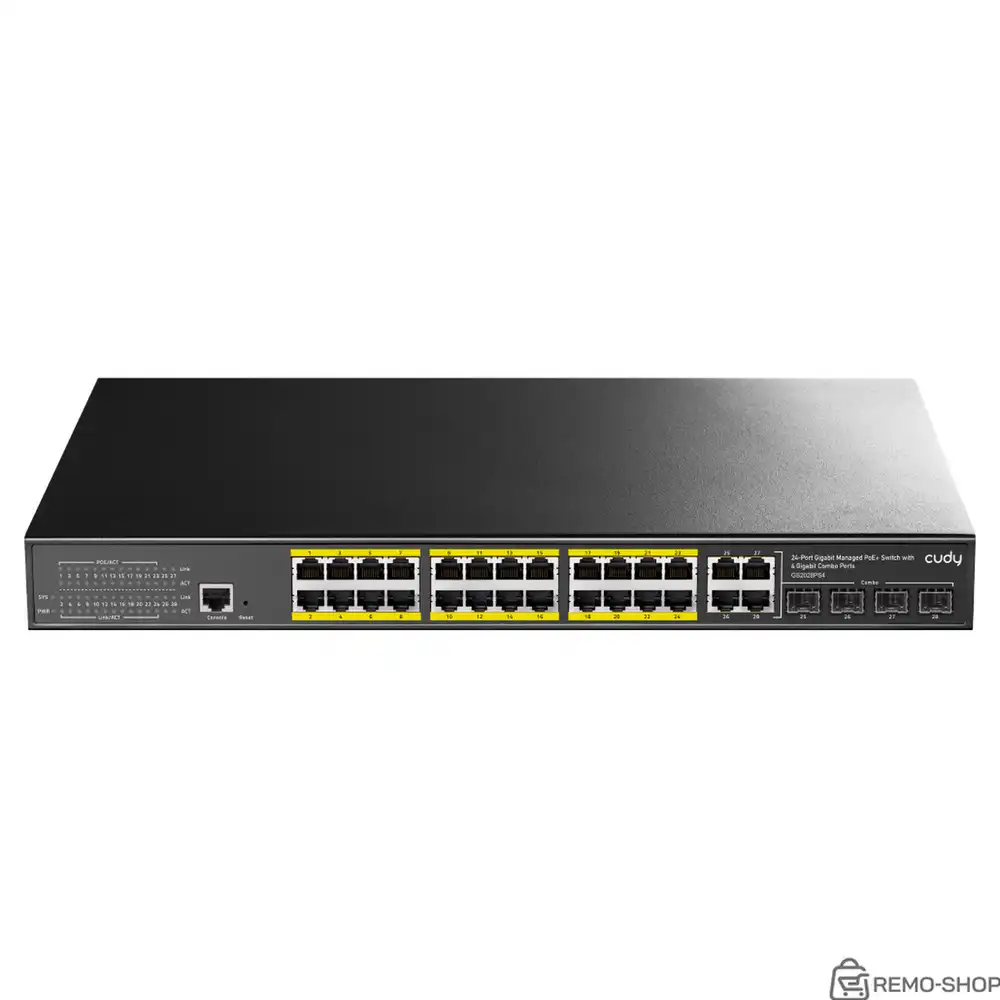 Коммутатор CUDY 24-Port Layer 2 Managed Gigabit PoE+ Switch with 4 Gigabit Combo Ports  400W Layer 2 Managed 28 Ports 10/100/1000M PoE Switch ,1-24 Port support POE (802.3at/af) ,with 4 Uplink Gigabit SFP/ETH Combo port + 1 Managed Port, IEEE 802.3af/at Standard, Each Port Max support 30W, Support QOS, STP/RSTP/MSTP、 IGMP、SNMP、WEB、VLAN、 EtherChann фото 2