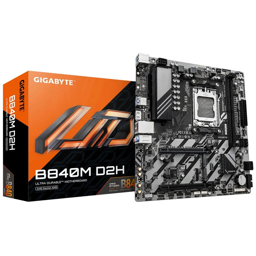 Gigabyte B840M D2H {Socket AM5, AMD B840, 2xDDR5-5200, HDMI, 2xPCI-Ex16, 4xSATA3(RAID 0/1/10), 2xM.2, 8 Ch Audio, 1x2,5GLan, (4+4)xUSB2.0, (2+2)xUSB3.2, 1xPS/2, mATX} RTL фото 2