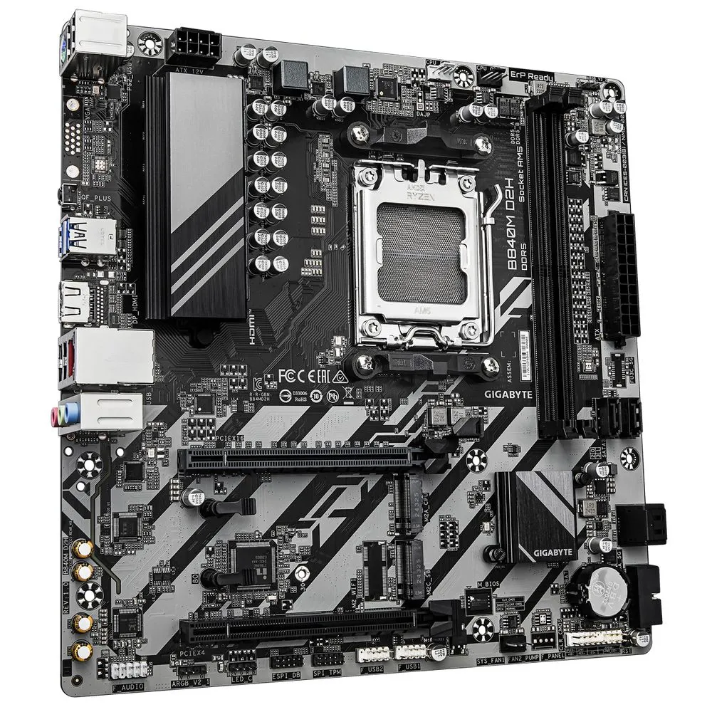 Gigabyte B840M D2H {Socket AM5, AMD B840, 2xDDR5-5200, HDMI, 2xPCI-Ex16, 4xSATA3(RAID 0/1/10), 2xM.2, 8 Ch Audio, 1x2,5GLan, (4+4)xUSB2.0, (2+2)xUSB3.2, 1xPS/2, mATX} RTL фото 3