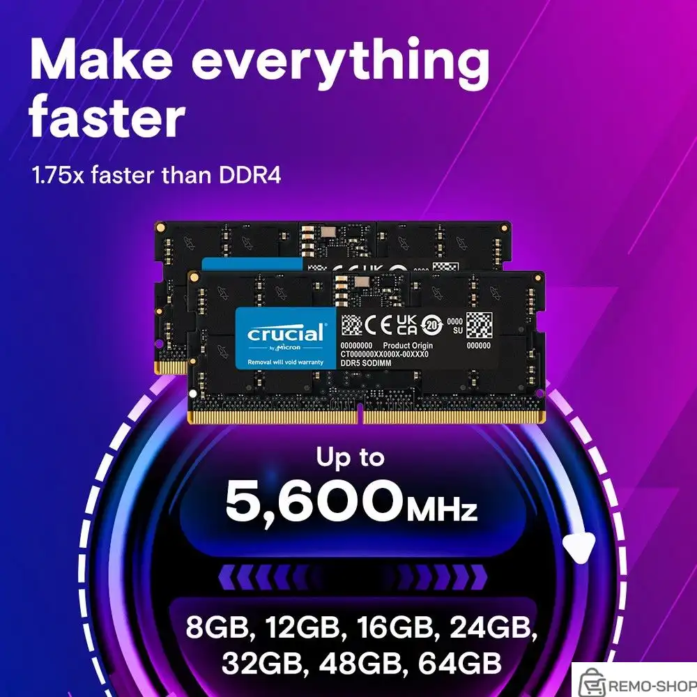 Модуль памяти 16GB Crucial DDR5 4800 SO DIMM Basics Laptop Memory Non-ECC, CL40, 1.1V, SRx8, RTL фото 3
