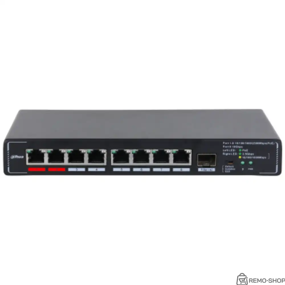 Неуправляемый коммутатор Dahua 9 портов с PoE+ и Multi-Gigabit фото 2