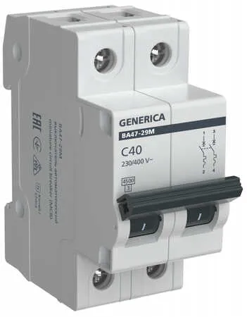 Автоматический выключатель 2-полюсный 40А характеристика С 4,5кА