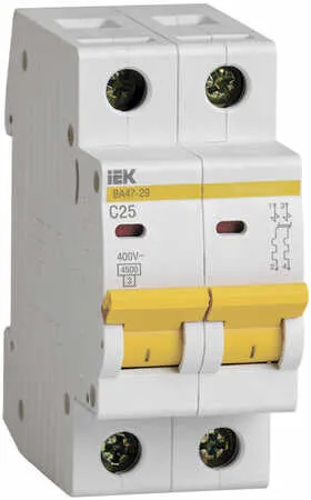 Автоматический выключатель IEK ВА47-29 2P 25А характеристика С 4.5кА