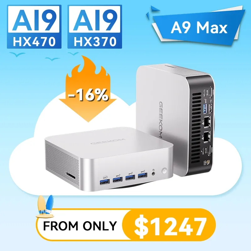 Мини-ПК GEEKOM A9 MAX (AMD Ryzen AI 9 HX370, 32 ГБ ОЗУ, 1 ТБ SSD, Windows 11 Pro)