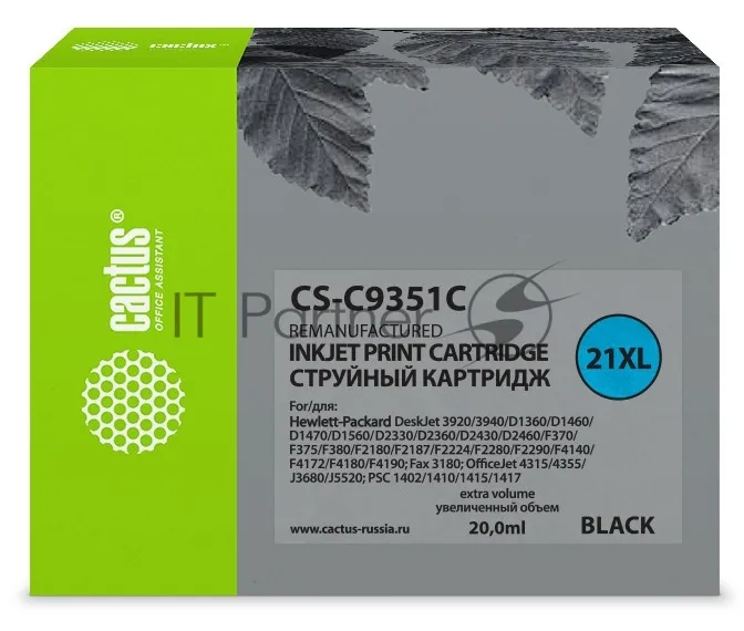 Струйный картридж Cactus CS-C9351C №21XL черный (20 мл) фото 3