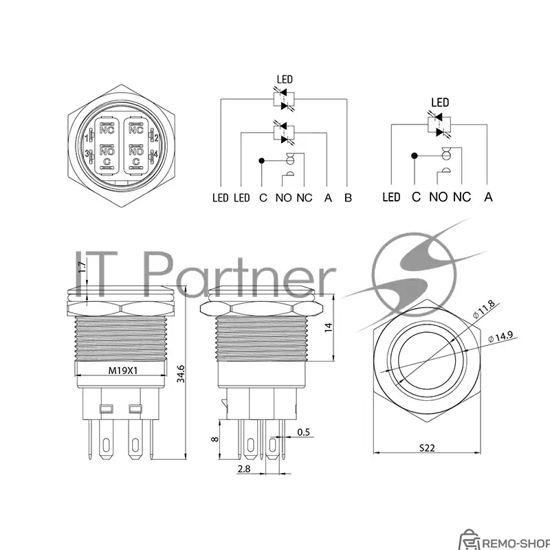 Антивандальная кнопка Rexant Ø19 12В с подсветкой фото 3