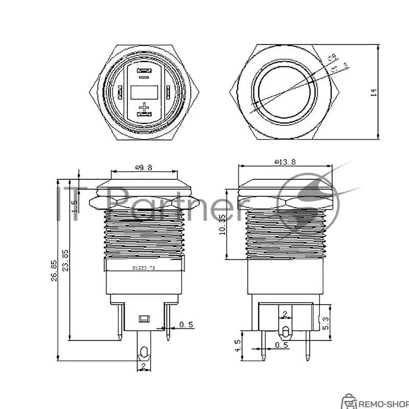 Антивандальная кнопка Rexant Ø12 мм, 12В, фиксированная, красная фото 3