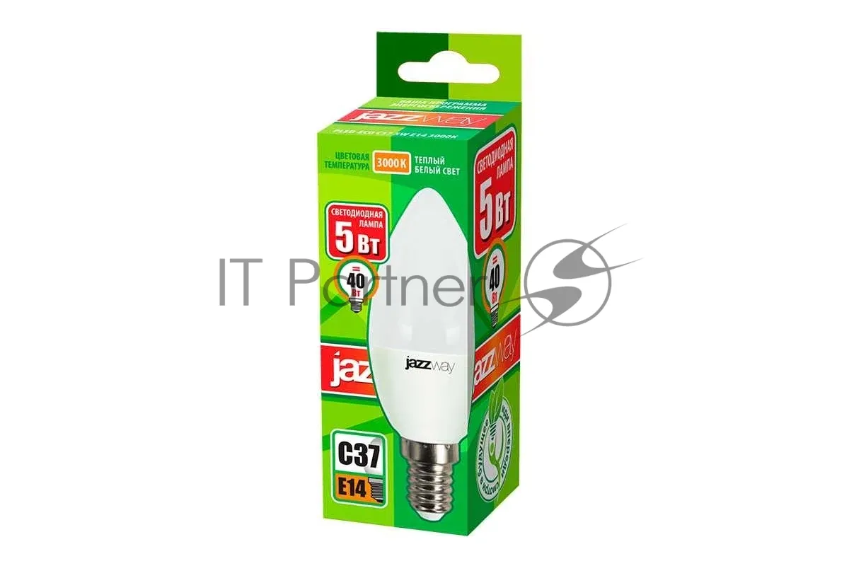 Светодиодная лампа JazzWay PLED-ECO-C37 5Вт свеча E14 теплый белый фото 2