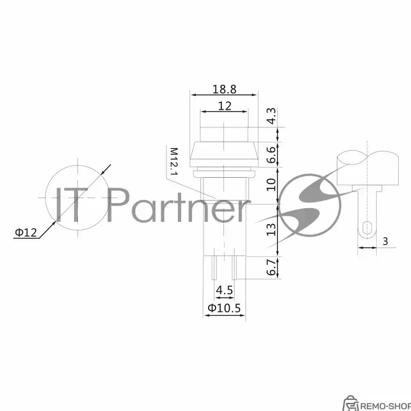 Выключатель-кнопка Rexant 250V 1А ON-OFF красный фото 2