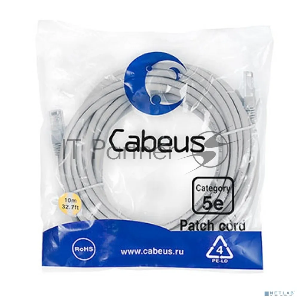 Шнур комм. Cabeus, Cat.5e, неэкр., U/UTP, RJ45/RJ45, LSZH, AWG24 15м, серый фото 2