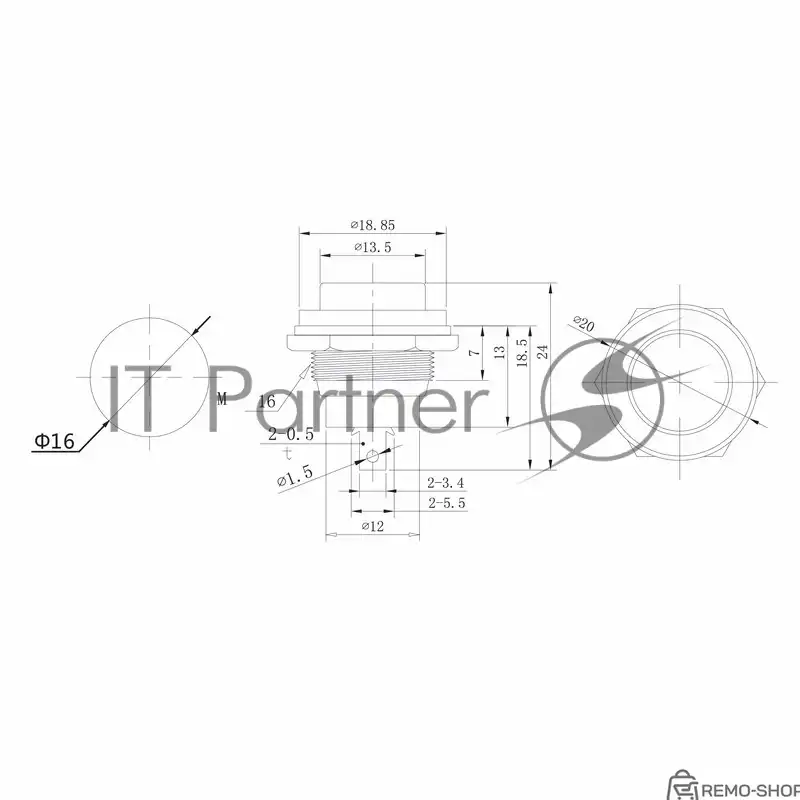 Выключатель-кнопка металлический Rexant 250V 2А (2с) (ON)-OFF Ø16.2 мм желтый фото 2