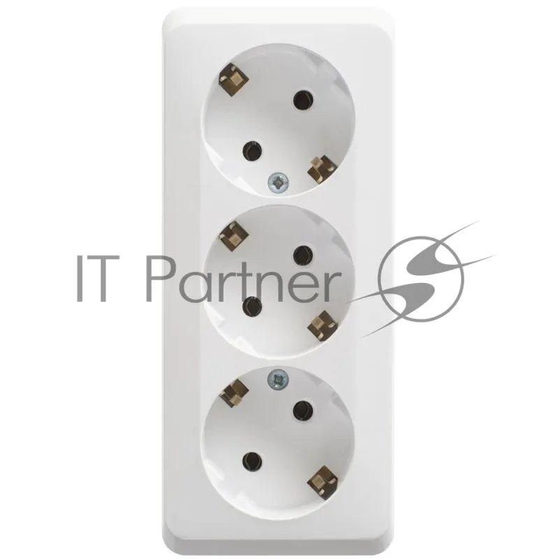 Тройная розетка Schneider Electric ЭТЮД с заземлением, белая фото 2