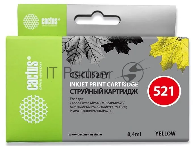 Струйный картридж Cactus CS-CLI521Y желтый для принтеров Canon фото 2