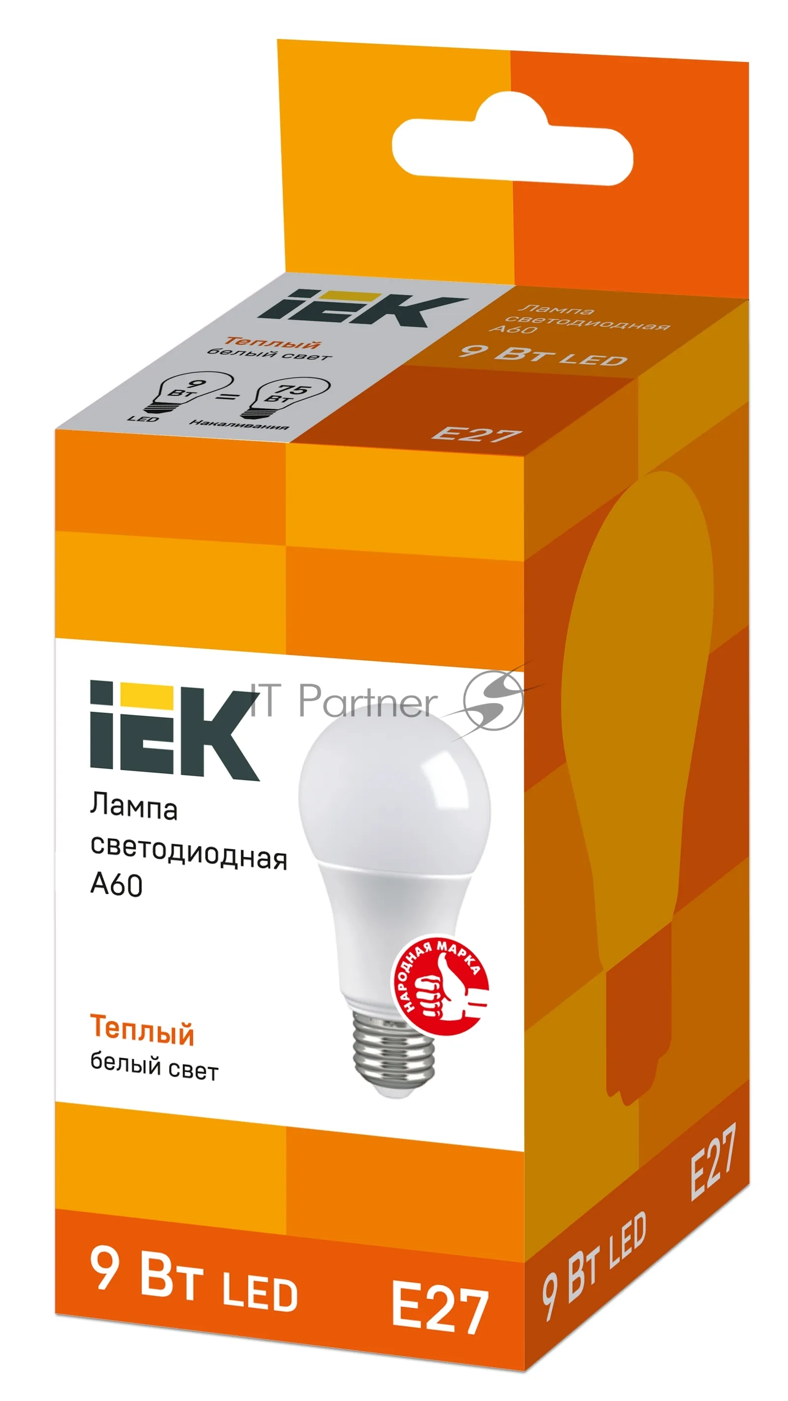 Светодиодная лампа IEK A60 9Вт E27 теплый белый 3000К