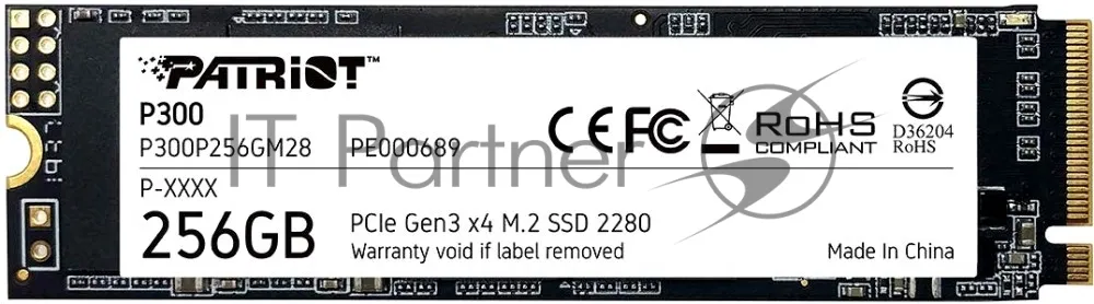 Накопитель SSD Patriot P300, 256Gb, PCIe 3.0 x4, M.2 2280, NVMe, R/W 1700/1100 фото 2
