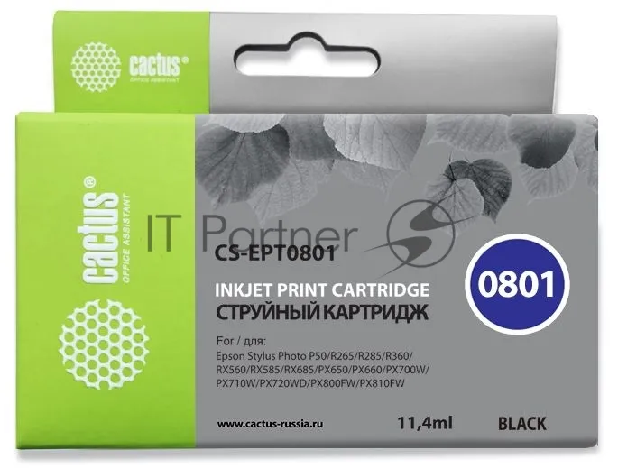 Струйный картридж Cactus CS-EPT0801 черный для принтеров Epson