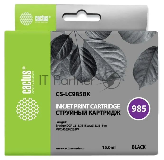 Совместимый струйный картридж Cactus CS-LC985BK черный 15 мл для принтеров Brother