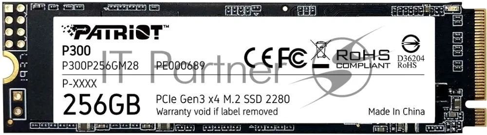 Накопитель SSD Patriot P300, 256Gb, PCIe 3.0 x4, M.2 2280, NVMe, R/W 1700/1100 фото 3