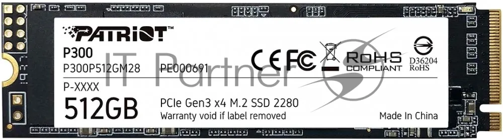 Накопитель SSD Patriot P300, 512Gb, PCIe 3.0 x4, M.2 2280, NVMe, R/W 1700/1200 фото 3