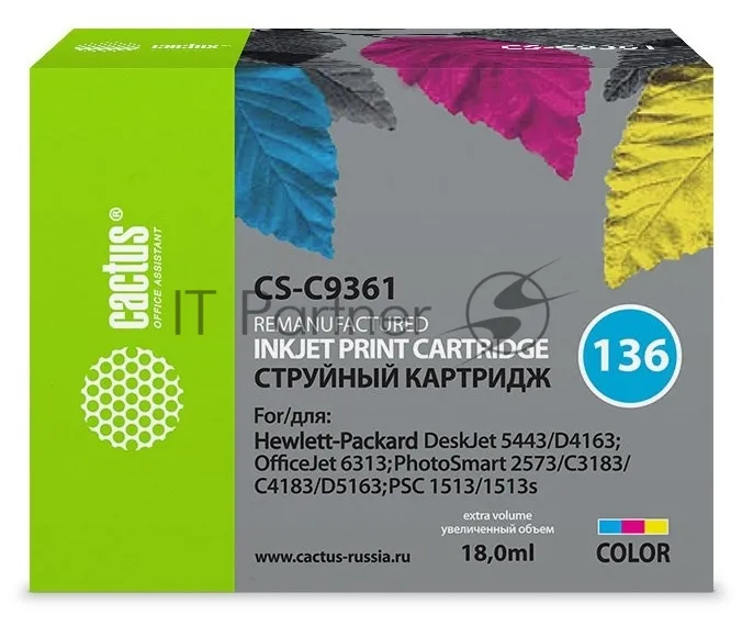 Трёхцветный струйный картридж Cactus CS-C9361 №136 для принтеров HP