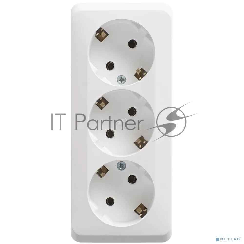 Тройная розетка Schneider Electric ЭТЮД с заземлением, белая