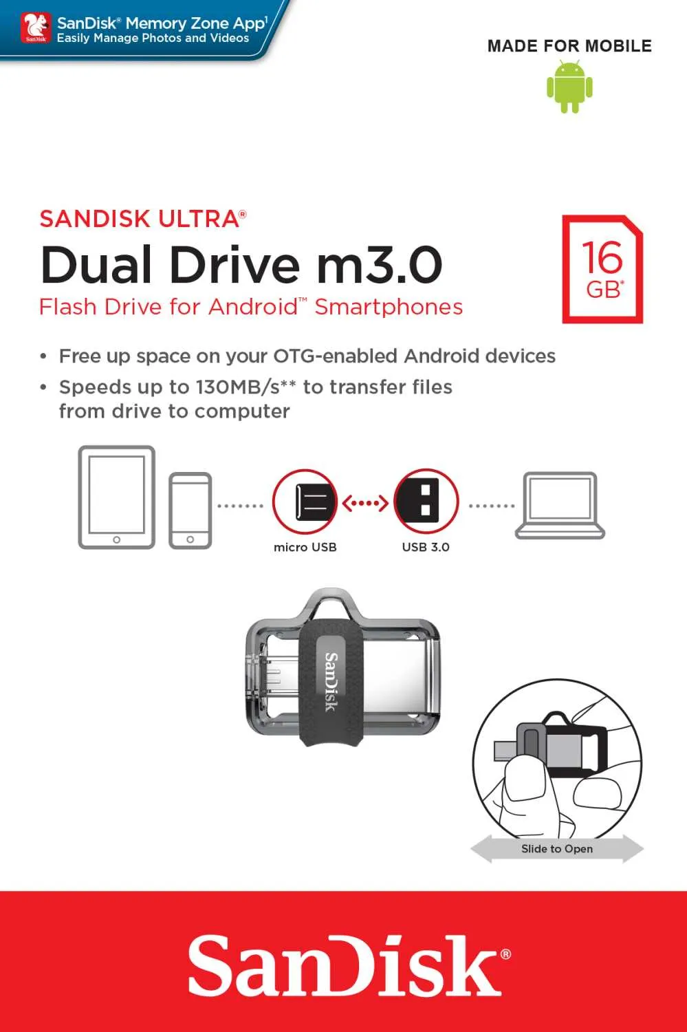 Флеш-накопитель SanDisk Ultra Dual Drive m3.0 16GB фото 3