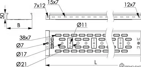Перфорированный кабельный лоток 50х50 мм L3000 сталь 0.7 фото 3