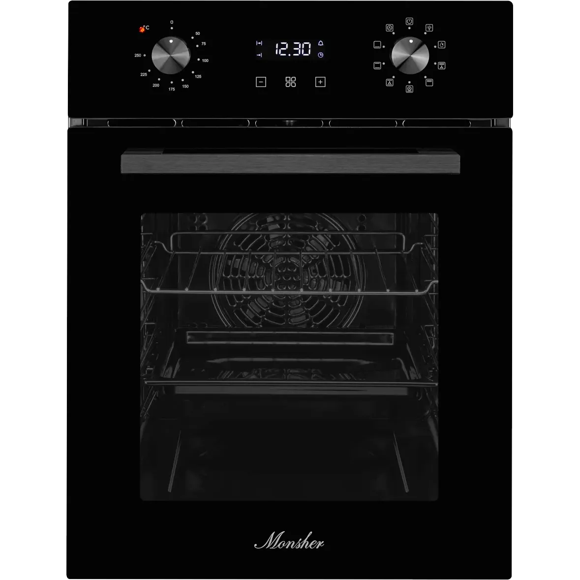 Электрический духовой шкаф Monsher/ ширина 45 см, High-Tech, 50 л, гидролизная очистка, 9 режимов, черный