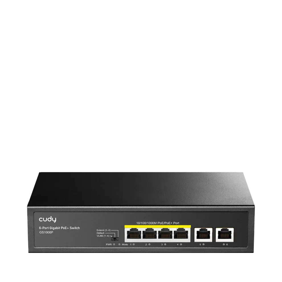 Коммутатор/ 6-Port 10/100/1000M PoE+ Switch, 4-Port 10/100/1000 BASE-T Gigabit PoE+ ports, 2-Port 10/100/1000 BASE-T Gigabit Uplink ports,  802.3at/af, VLAN mode support for port #1 ~ #4, Extend mode support for port #3 ~ #4, Fanless, ±4KV Surge Protection,Watchdog, 65W internal