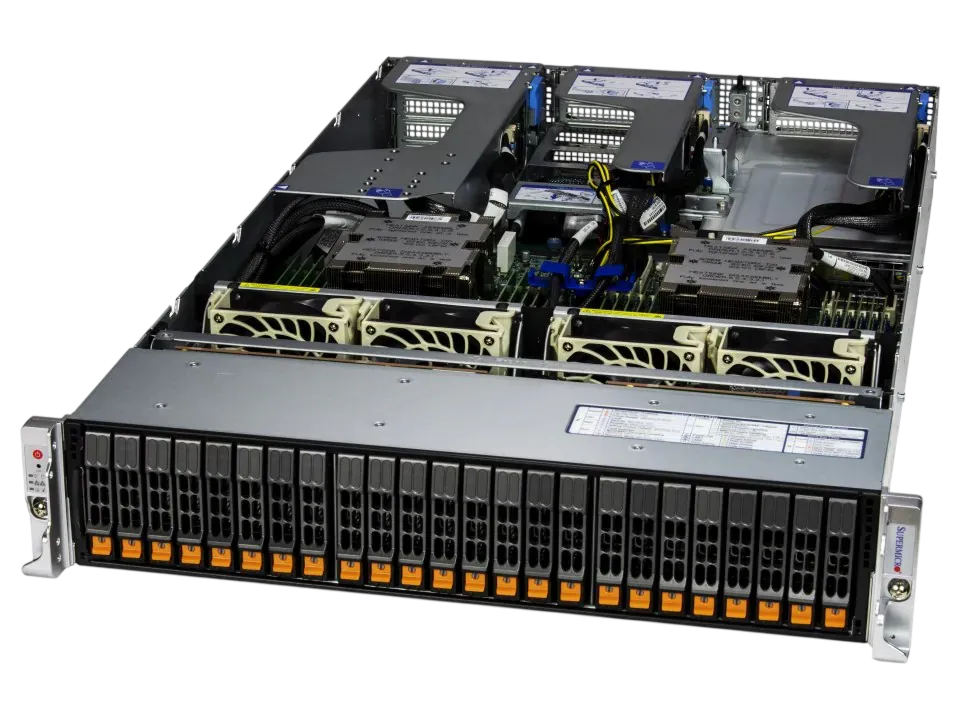 Серверная платформа/ Server AS-2125HS-TNR (bundle3): 2U / 2x AMD EPYC 9004/9005* / 24x DDR5 RDIMM / 24x Hs 2.5" NVMe*/SATA/SAS*/ 1x  480Gb NVMe M.2 / 1x dual-port 1GbE RJ45 / 2x 1600W Power (20 NVME config)