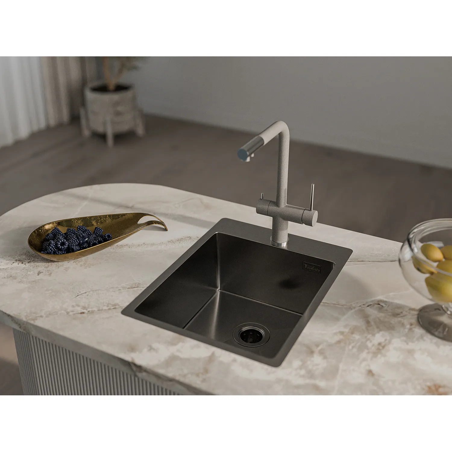 Rivelato Rinox 3850 PVD black Мойка нерж.сталь 1 чаша 380*500*200 мм, монтаж: врезной, материал: нержавеющая сталь, цвет: черный фото 3