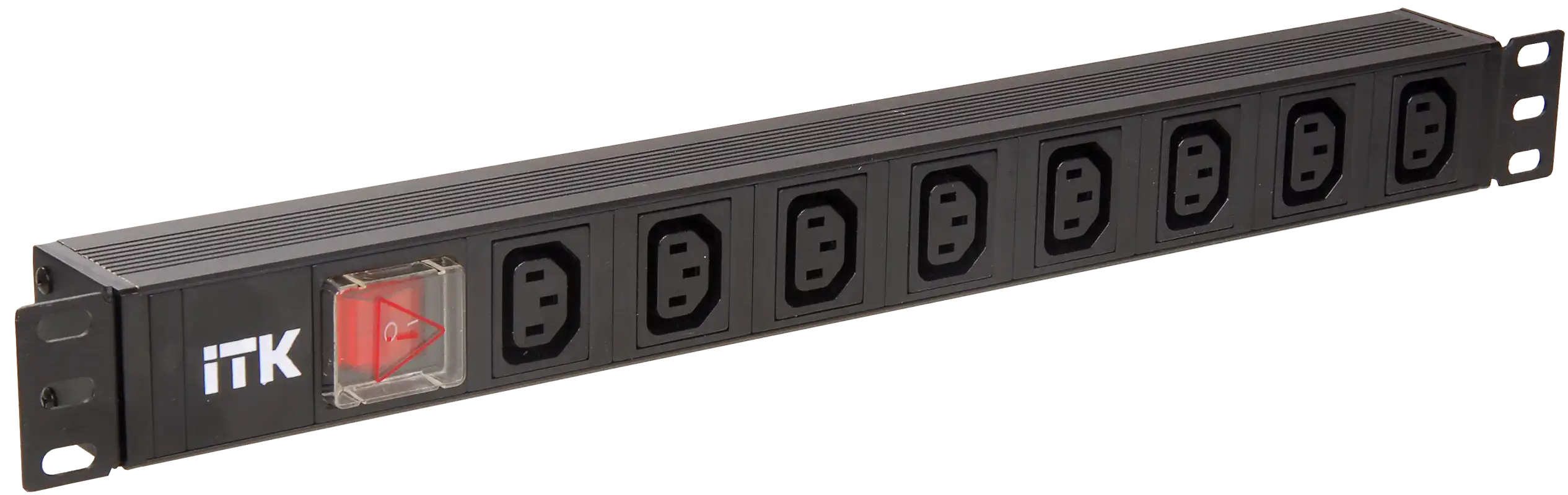 PDU 8 розеток C13 с LED выключателем,1U, вх. С14, без шнура, алюминиевый профиль