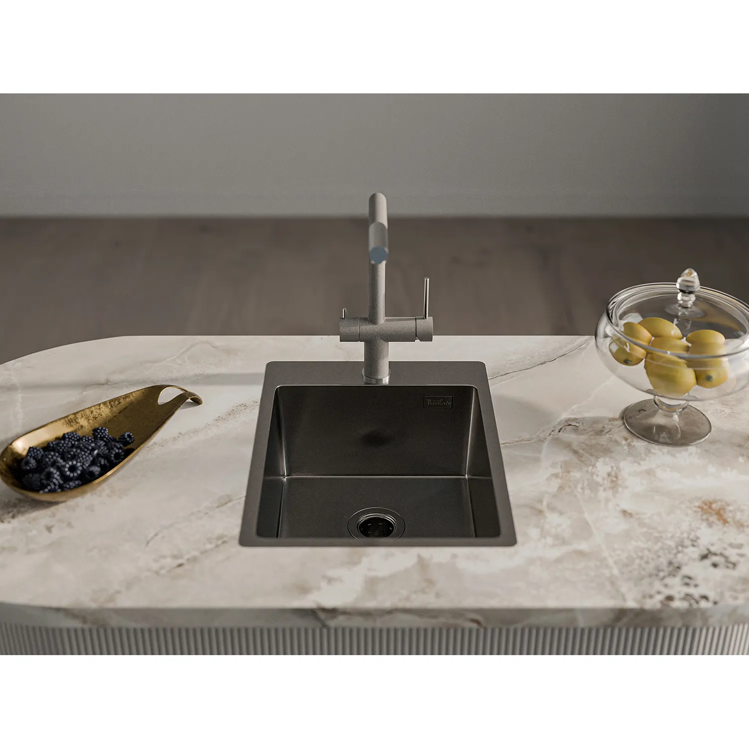 Rivelato Rinox 3850 PVD black Мойка нерж.сталь 1 чаша 380*500*200 мм, монтаж: врезной, материал: нержавеющая сталь, цвет: черный фото 2