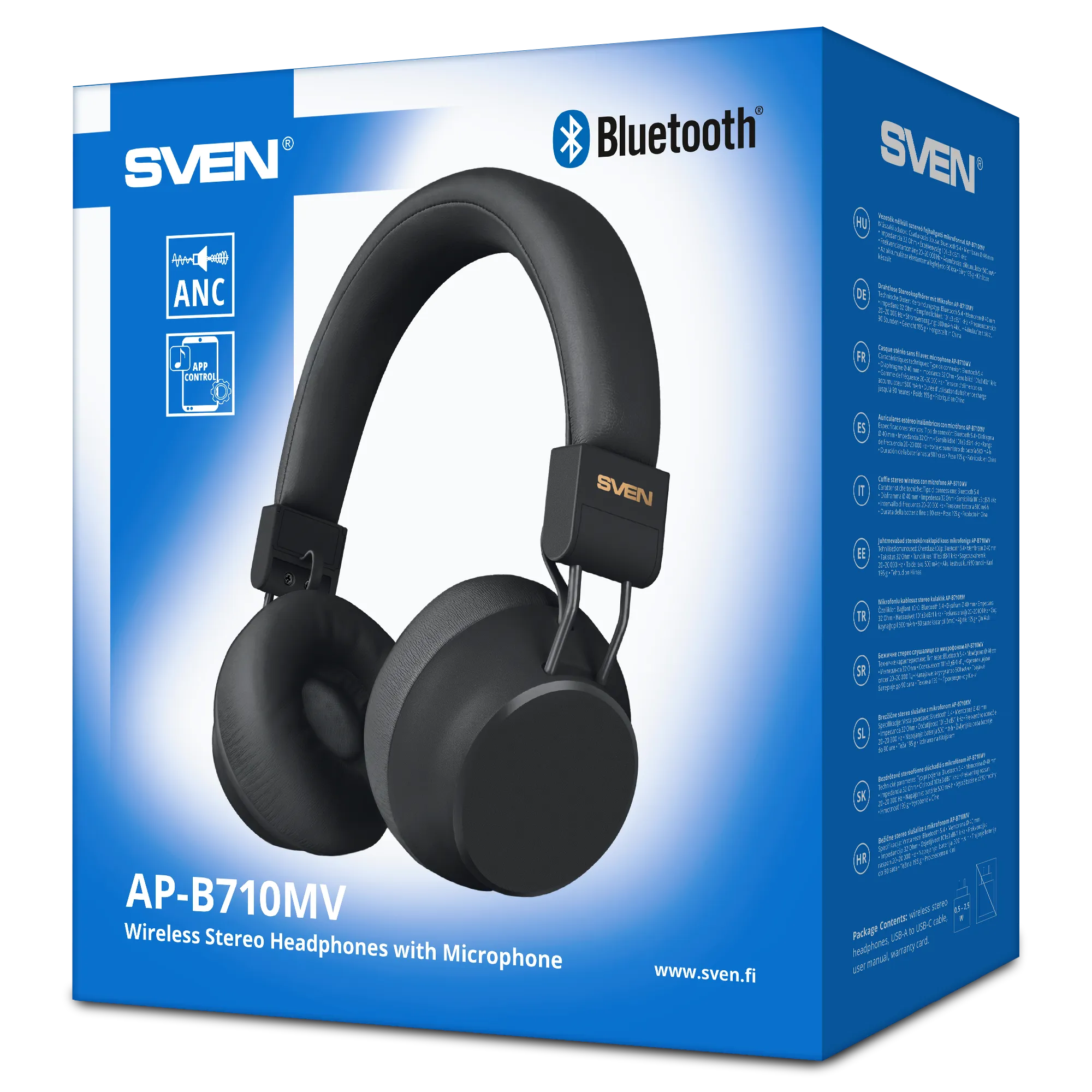 SVEN Беспроводные наушники с микрофоном AP-B710MV, черный (Bluetooth, ANC, APP, 3 mics 500mAh)